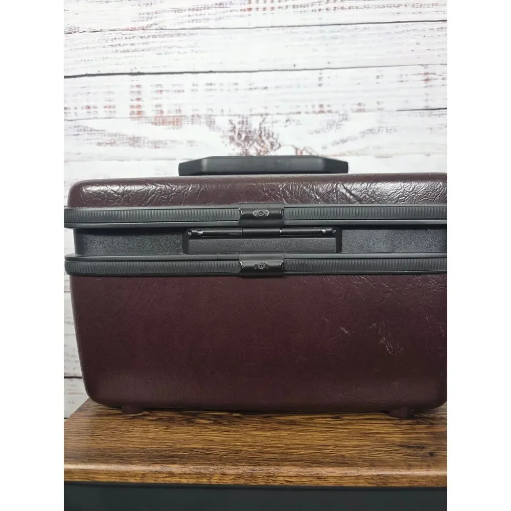 VTG Samsonite Hard Silhouette Brown Faux Leather Locking Luggage w/Mirror Key